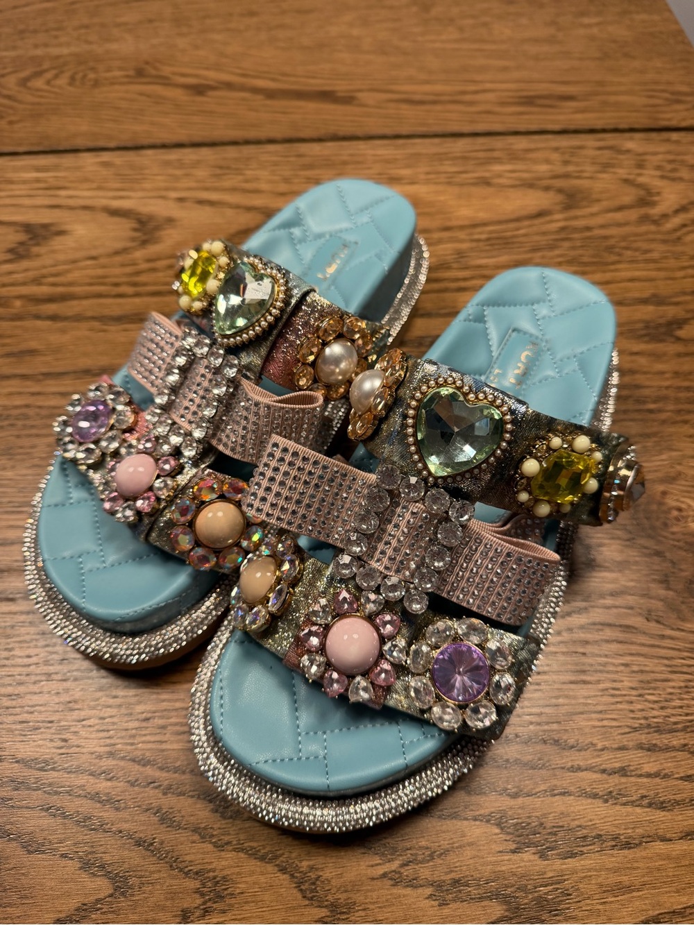 Kurt Geiger Embellished Blue Jewel Slide Sandals - Women
